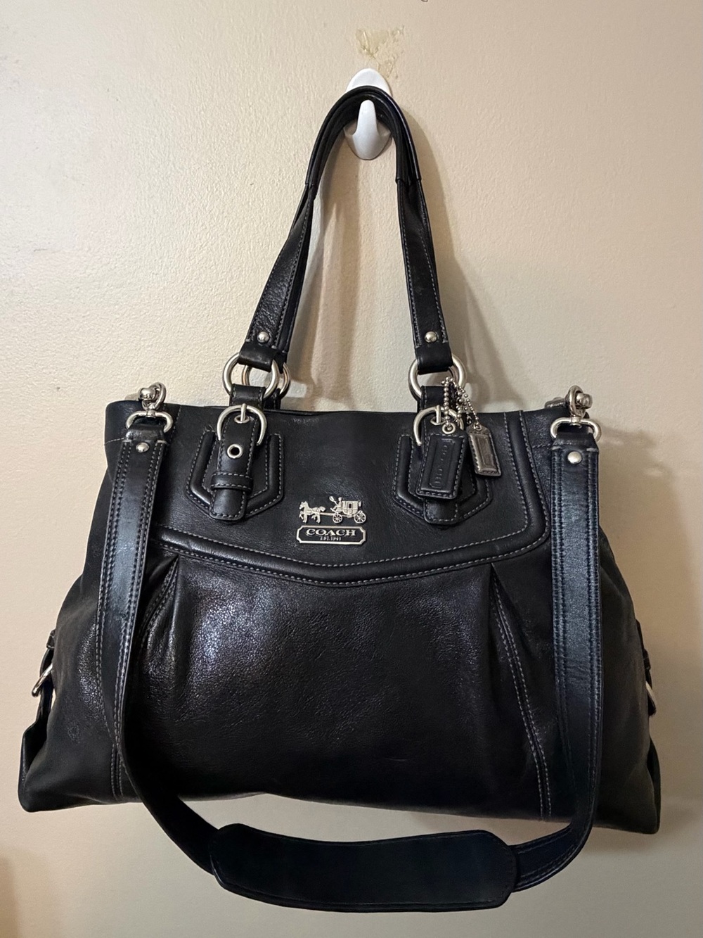 Coach Madison Carryall Black Leather Shoulder Satchel#14574
